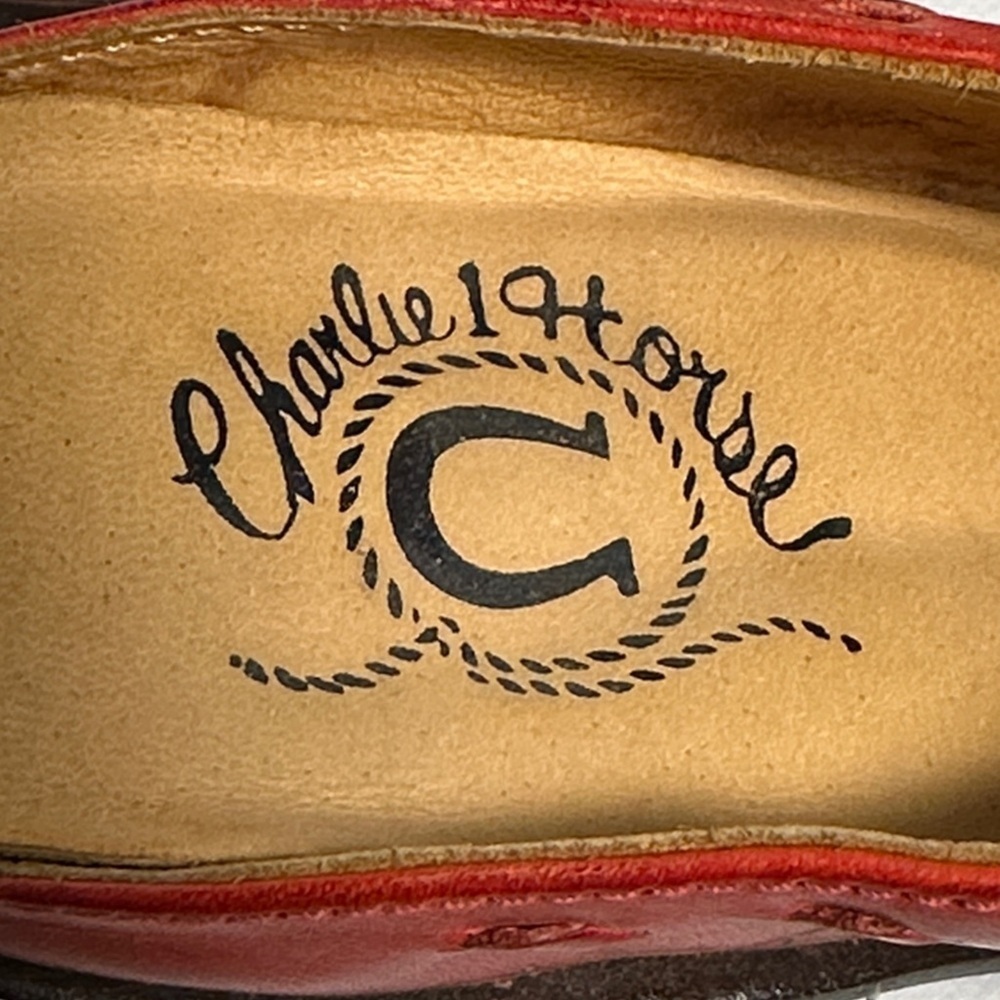 Charlie 1 Horse Red Embossed Leather Western Mules Size 6 B / 36.5 EU - EUC - Picture 2 of 14